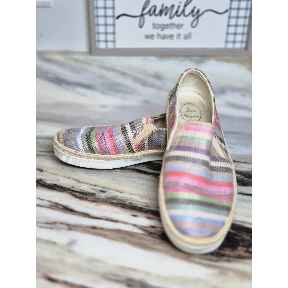 Jack Rogers Tucker 8M Multi Color Striped Woven Espadrille Slip On Sneakers